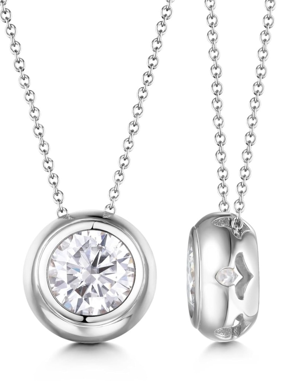 🆕 Silver Round 1ct Moissanite Diamond Bezel Cut Necklace with GRA Certificate